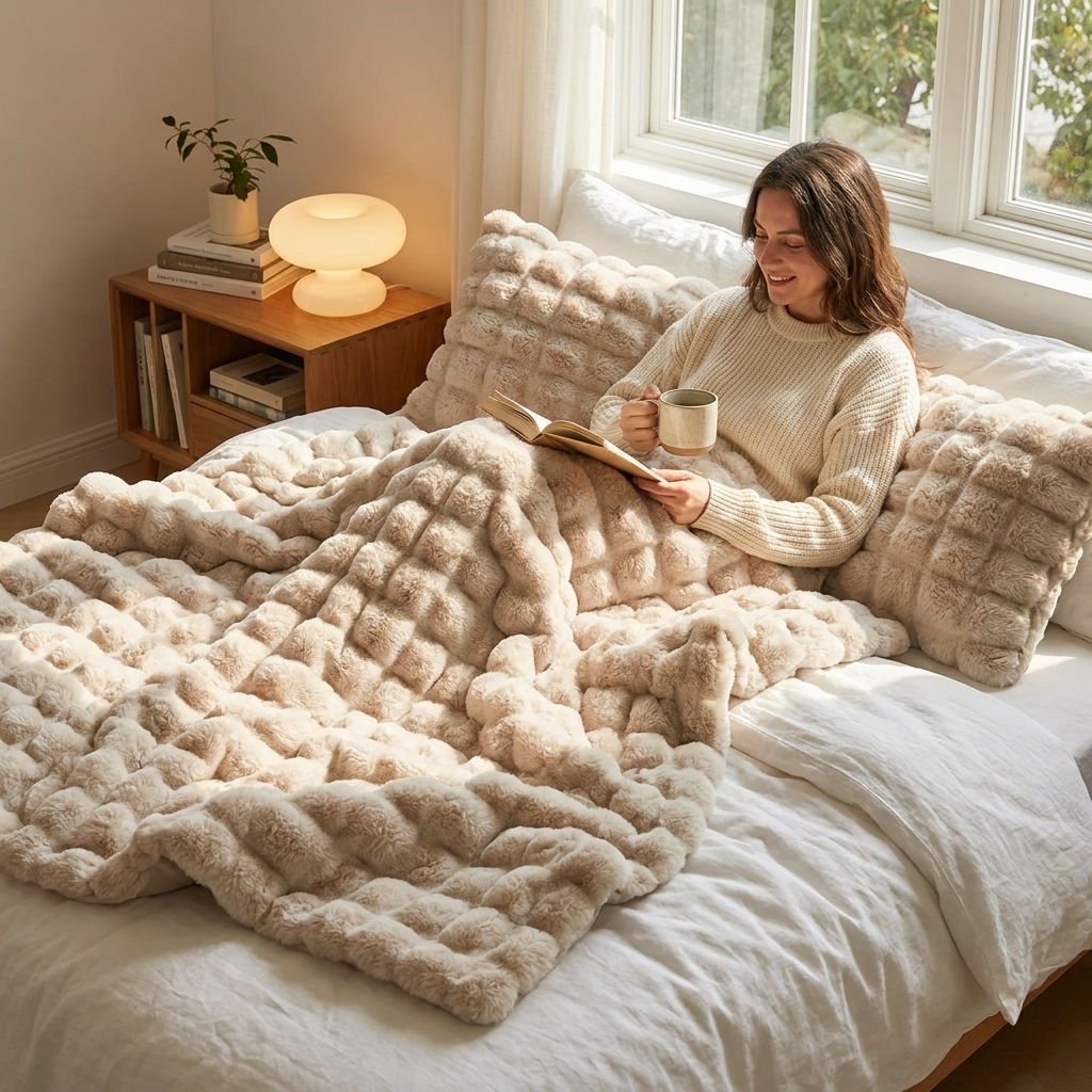 Rabbit Faux Fur Throw Blanket lifestyle