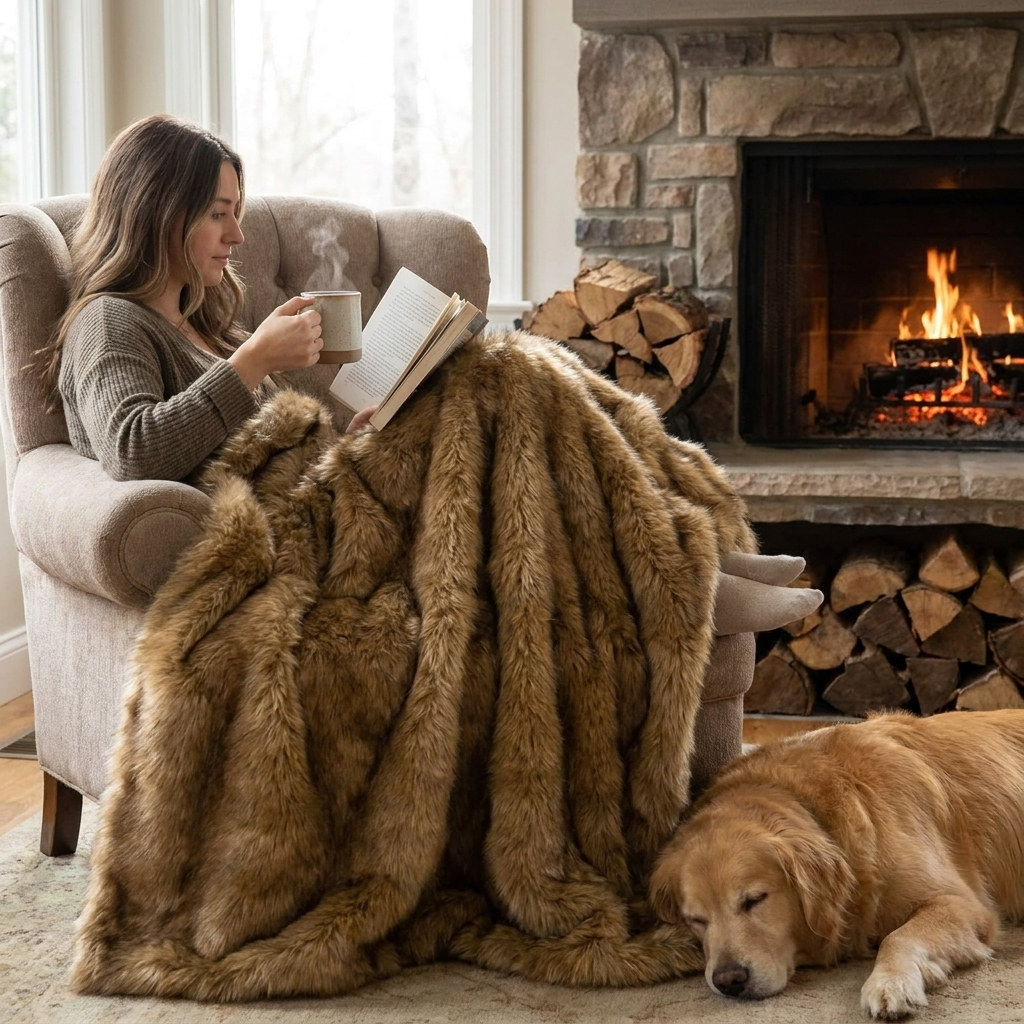 Fox Faux Fur Throw Blanket lifestyle