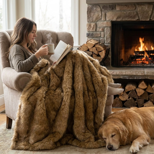 Fox Faux Fur Throw Blanket lifestyle