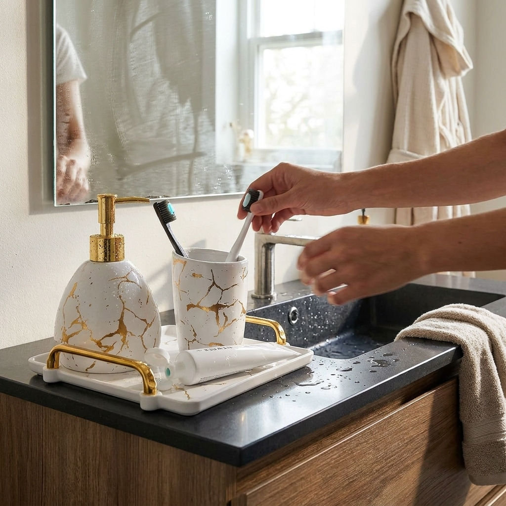Marble Bliss 5-Piece Bathroom Set lifestyle