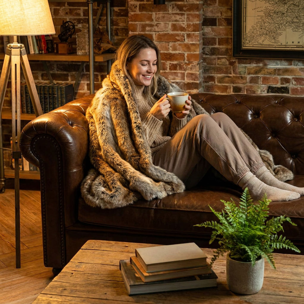 Mink Faux Fur Throw Blanket lifestyle
