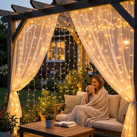 Solar Outdoor Curtain Lights lifestyle